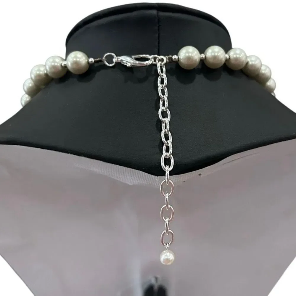 Stunning Faux Pearl Necklace Silver Tone Spacer Beads Lovely Luster New Clasp